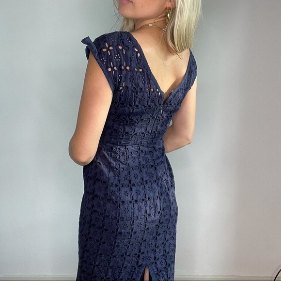 Nanette Lepore Navy Blue Eyelet Cutout Dress 4 - Picture 3 of 15